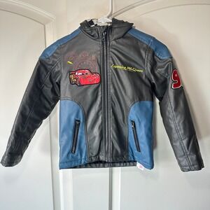 Disney‎ Pixar Cars Lightning Mcqueen Faux Leather Racing Jacket Hoodie Check 5/6
